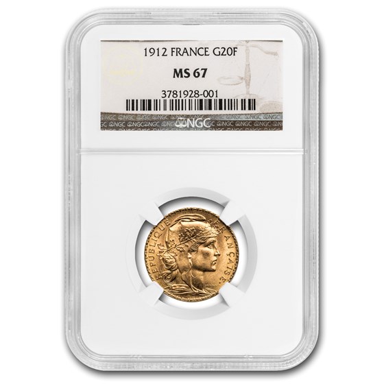 1912 France Gold 20 Francs Rooster MS-67 NGC