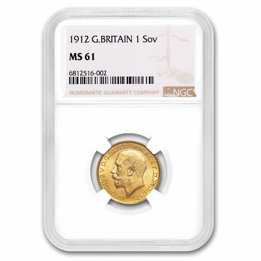 1912 Great Britain Gold Sovereign George V MS-61 NGC