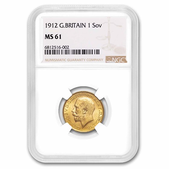 1912 Great Britain Gold Sovereign George V MS-61 NGC 1912 Great Britain Gold Sovereign George V MS-61 NGC