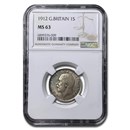 1912 Great Britain Silver Shilling George V MS-63 NGC