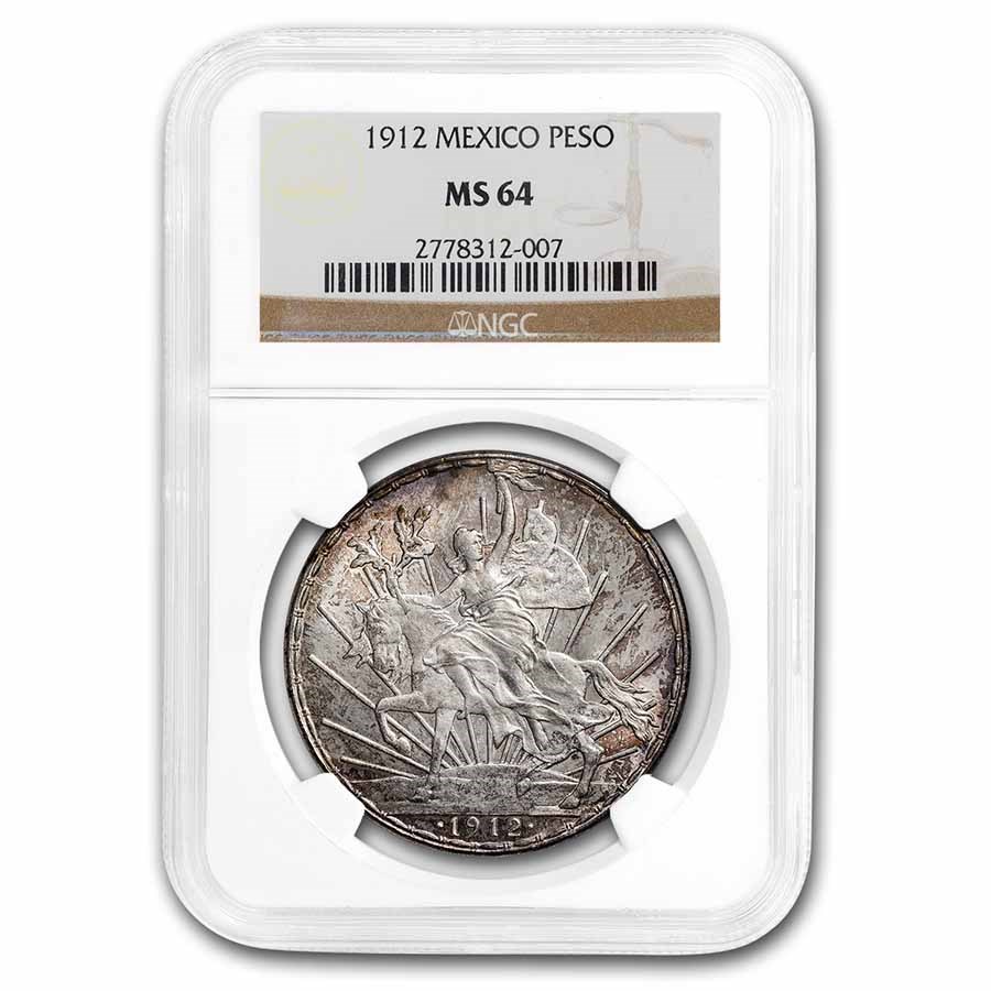 1912 Mexico Silver Peso Caballito MS-64 NGC