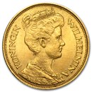 1912 Netherlands Gold 5 Gulden AU