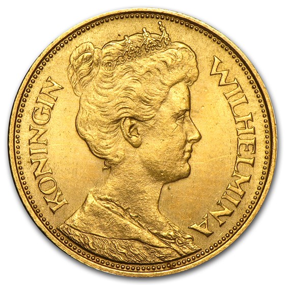 1912 Netherlands Gold 5 Gulden AU