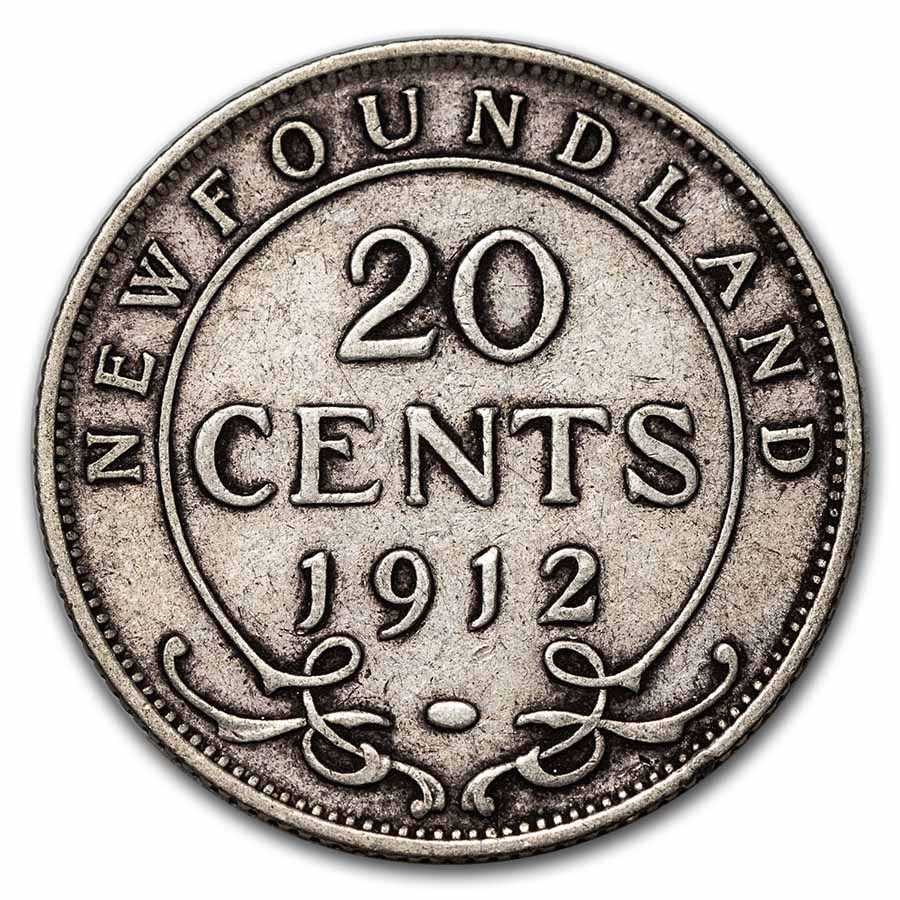 1912 Newfoundland Silver 20 Cents George V Avg Circ