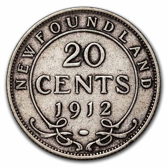 1912 Newfoundland Silver 20 Cents George V Avg Circ 1912 Newfoundland Silver 20 Cents George V Avg Circ