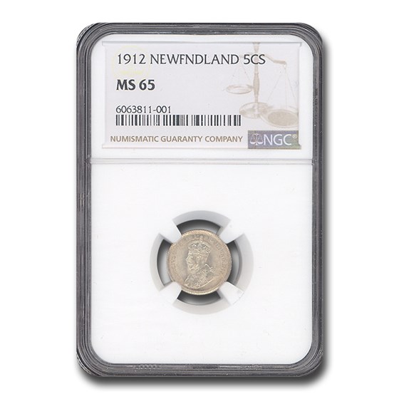 1912 Newfoundland Silver 5 Cents George V MS-65 NGC 1912 Newfoundland Silver 5 Cents George V MS-65 NGC