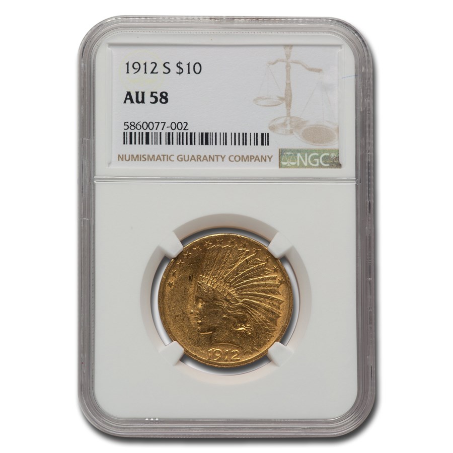1912-S $10 Indian Gold Eagle AU-58 NGC
