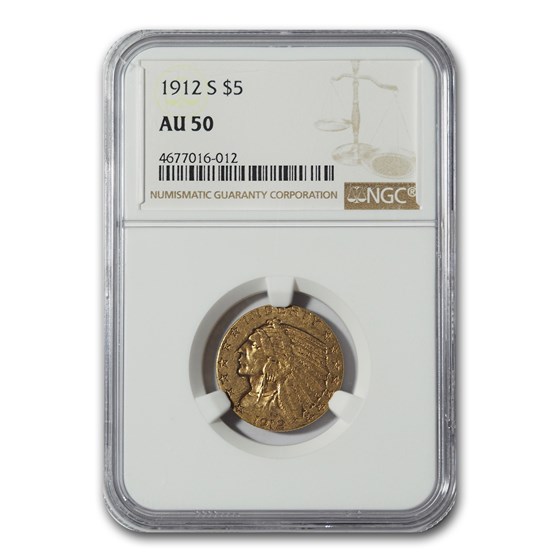 1912-S $5 Indian Gold Half Eagle AU-50 NGC 1912-S $5 Indian Gold Half Eagle AU-50 NGC