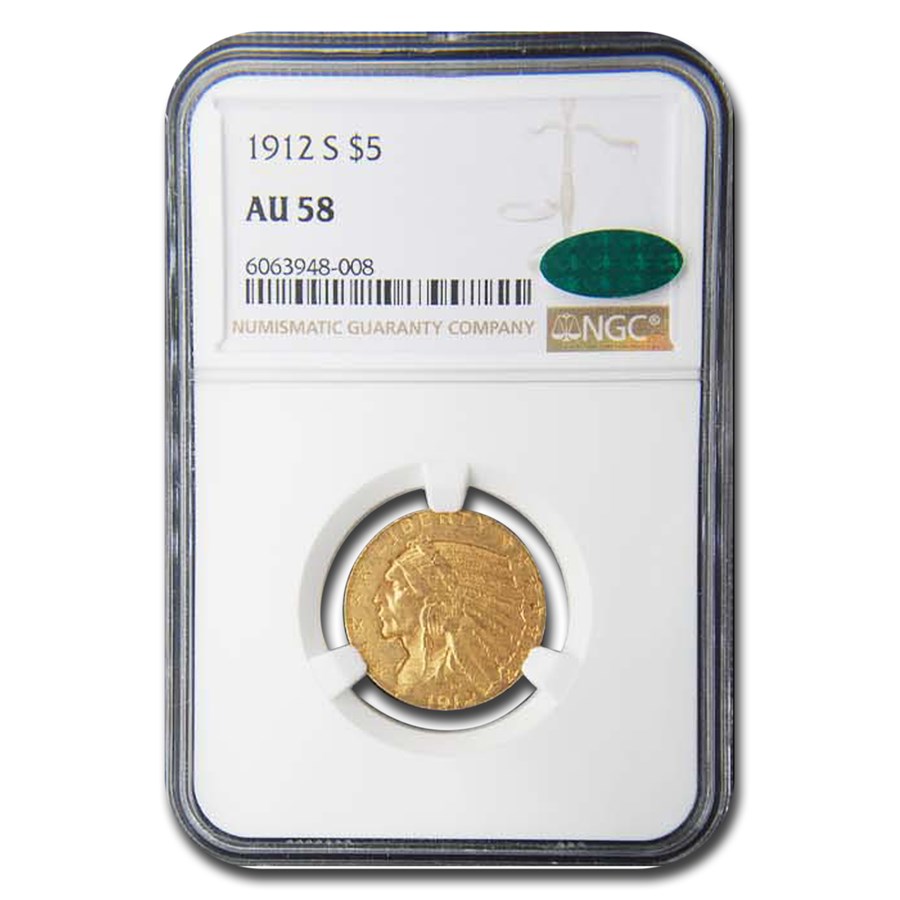 1912-S $5 Indian Gold Half Eagle AU-58 NGC CAC