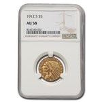 1912-S $5 Indian Gold Half Eagle AU-58 NGC