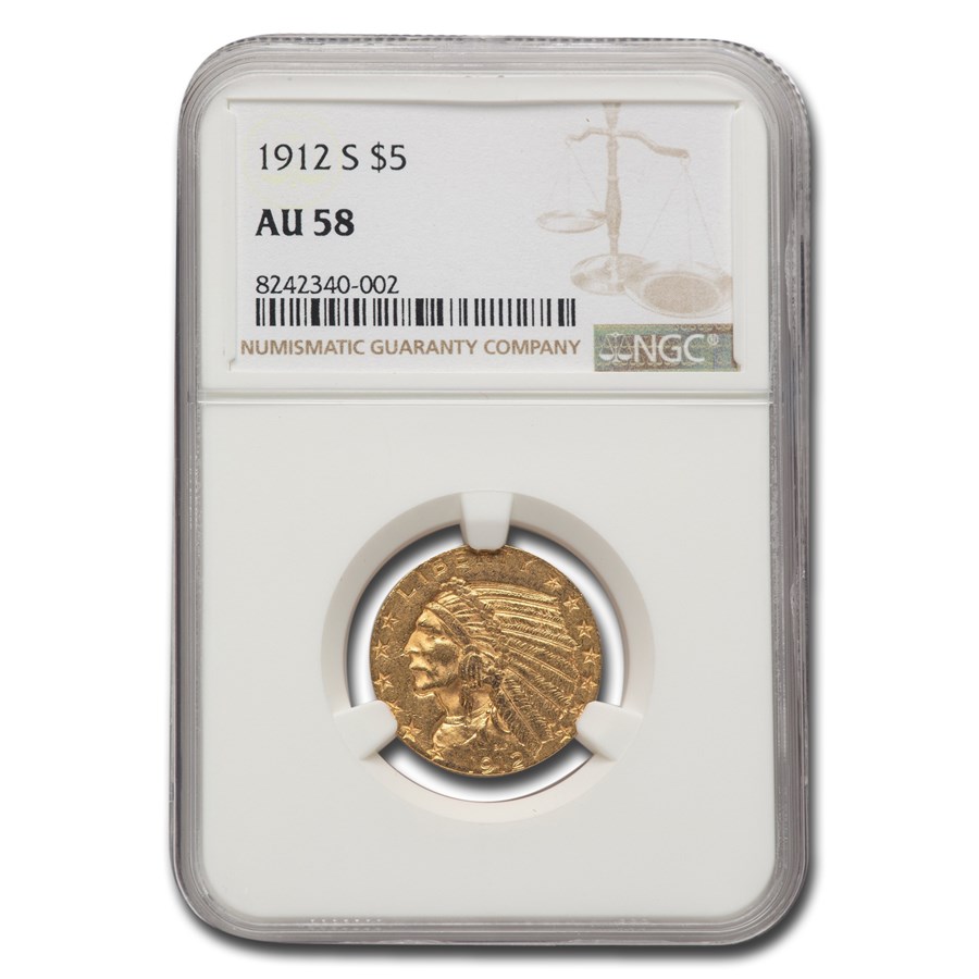 1912-S $5 Indian Gold Half Eagle AU-58 NGC