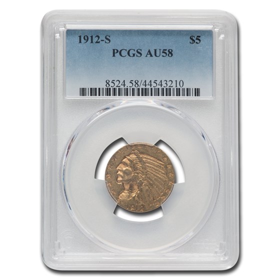 1912-S $5 Indian Gold Half Eagle AU-58 PCGS 1912-S $5 Indian Gold Half Eagle AU-58 PCGS
