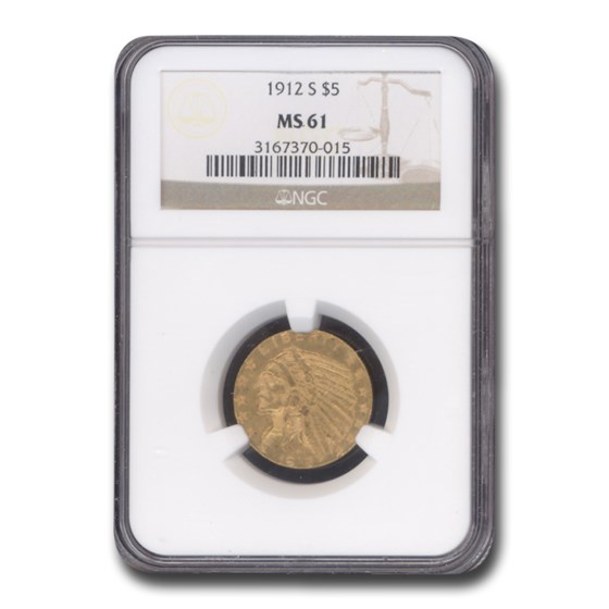 1912-S $5 Indian Gold Half Eagle MS-61 NGC