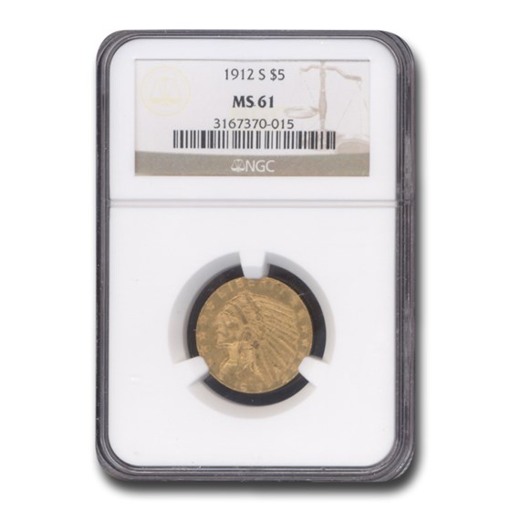 1912-S $5 Indian Gold Half Eagle MS-61 NGC 1912-S $5 Indian Gold Half Eagle MS-61 NGC