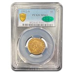 1912-S $5 Indian Gold Half Eagle MS-61 PCGS CAC