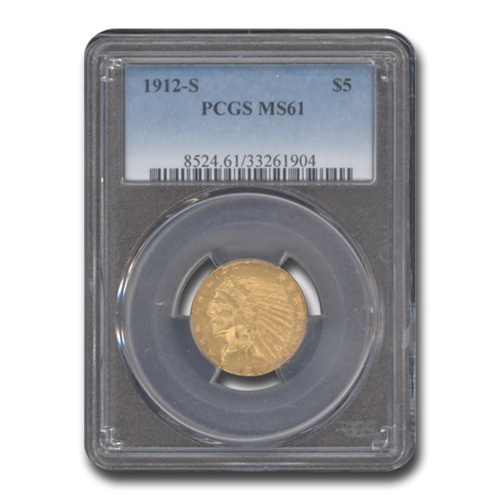 1912-S $5 Indian Gold Half Eagle MS-61 PCGS 1912-S $5 Indian Gold Half Eagle MS-61 PCGS