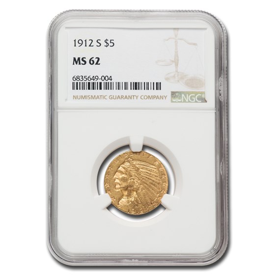1912-S $5 Indian Gold Half Eagle MS-62 NGC 1912-S $5 Indian Gold Half Eagle MS-62 NGC