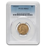 1912-S $5 Indian Gold Half Eagle MS-62 PCGS