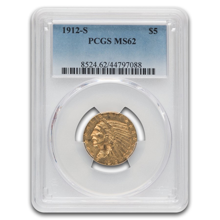 1912-S $5 Indian Gold Half Eagle MS-62 PCGS