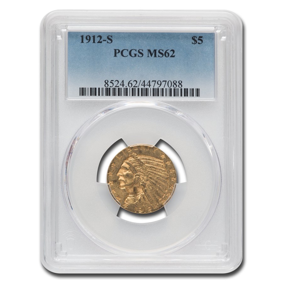 1912-S $5 Indian Gold Half Eagle MS-62 PCGS