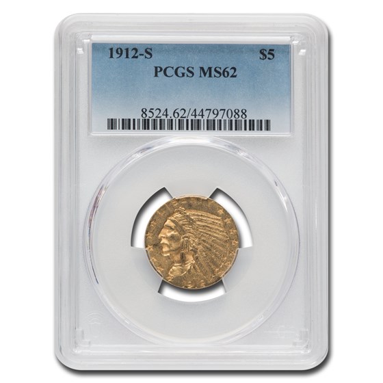 1912-S $5 Indian Gold Half Eagle MS-62 PCGS 1912-S $5 Indian Gold Half Eagle MS-62 PCGS