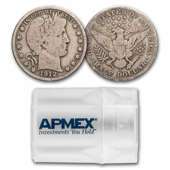 1912-S Barber Half Dollar 20-Coin Roll Avg Circ 1912-S Barber Half Dollar 20-Coin Roll Avg Circ