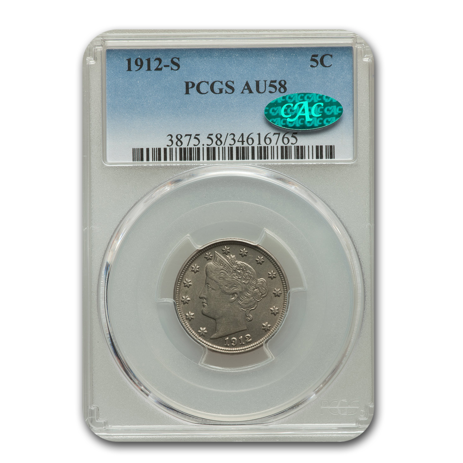 Buy 1912-S Liberty Head V Nickel AU-58 PCGS CAC | APMEX