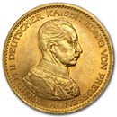 1913-1914 Germany Gold 20 Marks Prussia Uniform Bust Avg Circ