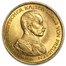1913-1914 Germany Gold 20 Marks Prussia Uniform Bust BU