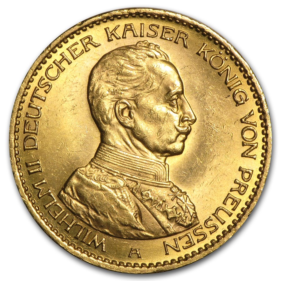 1913-1914 Germany Gold 20 Marks Prussia Uniform Bust BU