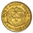 1913-1928 Colombia Gold 2 1/2 Pesos (Random) Avg Circ