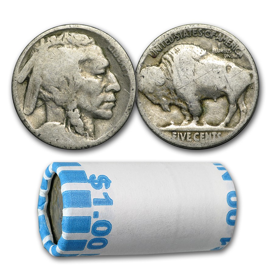 1913-1938 Buffalo Nickels 20-Coin Roll (No Dates)