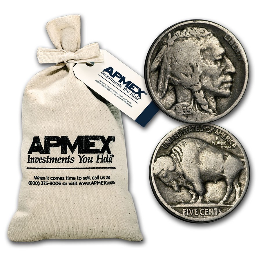Buy 19131938 Buffalo Nickels 50 Face Value Bag (Full Dates) APMEX