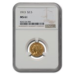 1913 $2.50 Indian Gold Quarter Eagle MS-61 NGC