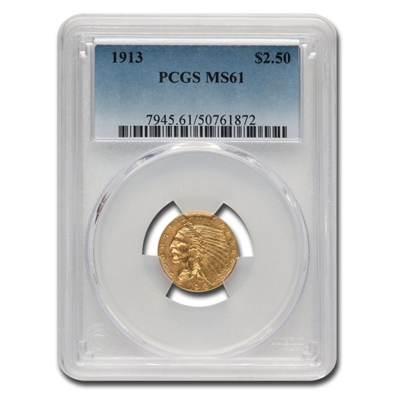 1913 $2.50 Indian Gold Quarter Eagle MS-61 PCGS 1913 $2.50 Indian Gold Quarter Eagle MS-61 PCGS