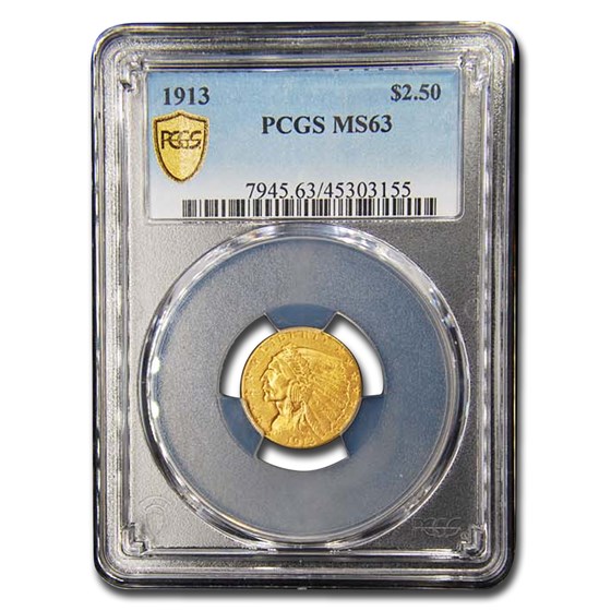 1913 $2.50 Indian Gold Quarter Eagle MS-63+ PCGS 1913 $2.50 Indian Gold Quarter Eagle MS-63+ PCGS