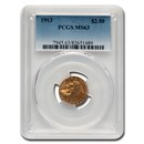 1913 $2.50 Indian Gold Quarter Eagle MS-63 PCGS