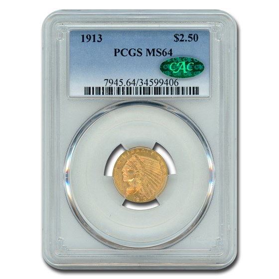 1913 $2.50 Indian Gold Quarter Eagle MS-64 PCGS CAC 1913 $2.50 Indian Gold Quarter Eagle MS-64 PCGS CAC