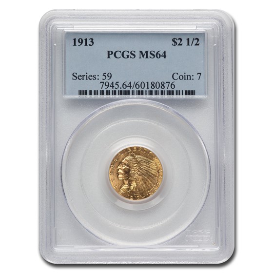 1913 $2.50 Indian Gold Quarter Eagle MS-64 PCGS 1913 $2.50 Indian Gold Quarter Eagle MS-64 PCGS