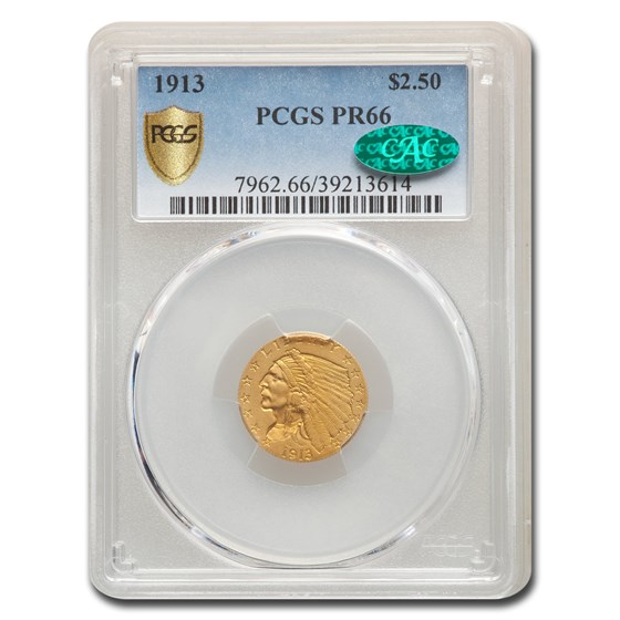 1913 $2.50 Indian Gold Quarter Eagle PR-66 PCGS CAC 1913 $2.50 Indian Gold Quarter Eagle PR-66 PCGS CAC