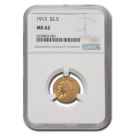 1913 $2.50 Indian Head Gold Quarter Eagle MS-62 NGC 1913 $2.50 Indian Head Gold Quarter Eagle MS-62 NGC