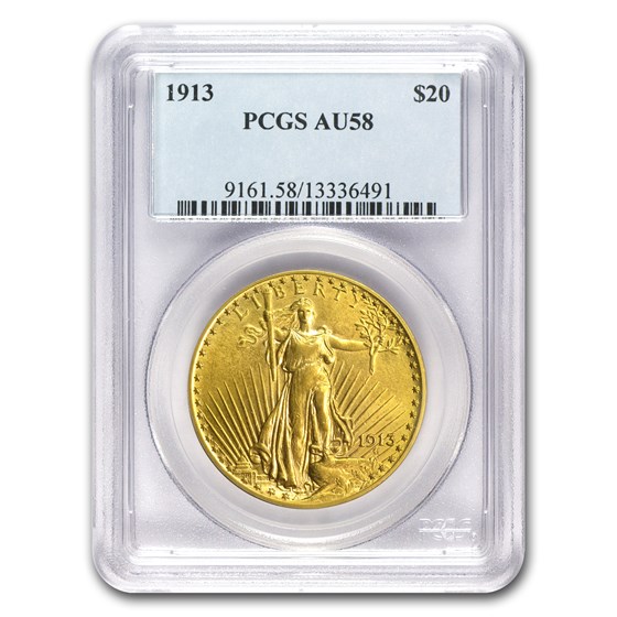 1913 $20 Saint-Gaudens Gold Double Eagle AU-58 PCGS 1913 $20 Saint-Gaudens Gold Double Eagle AU-58 PCGS