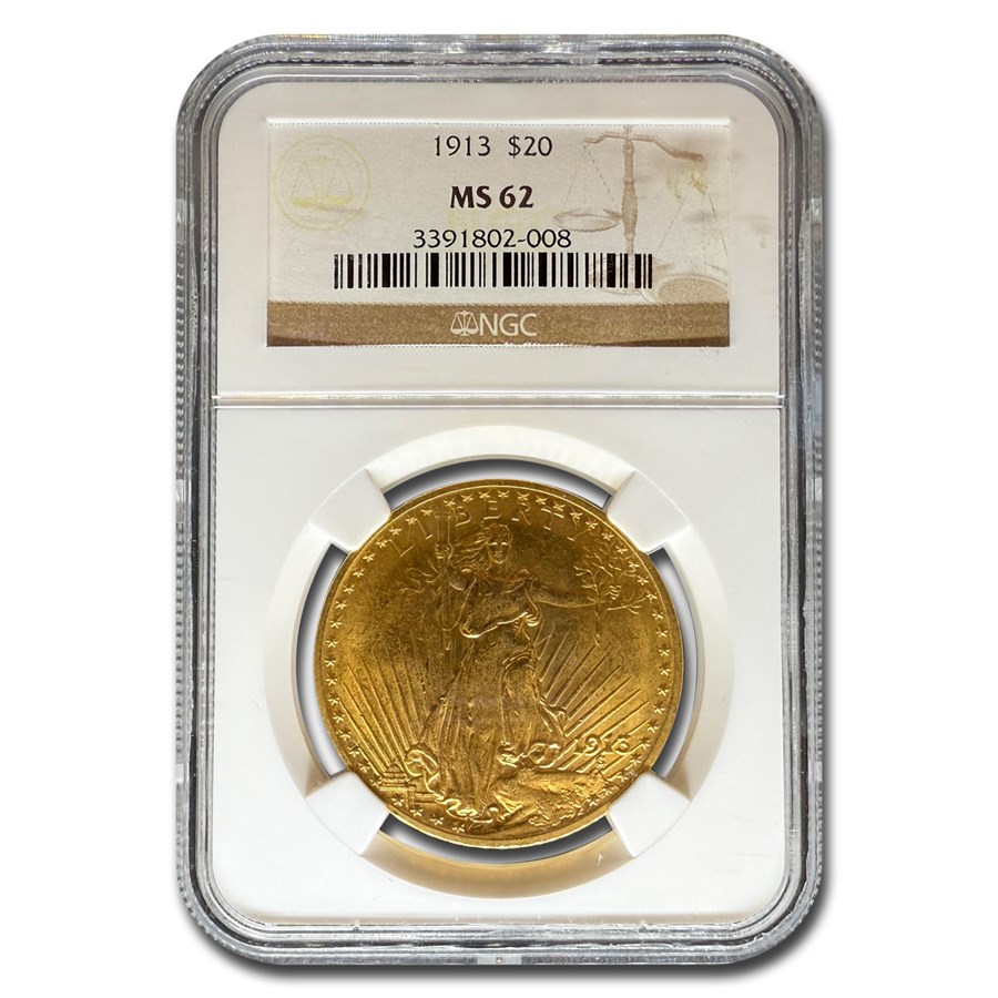 1913 $20 St Gaudens Gold Double Eagle MS-62 NGC