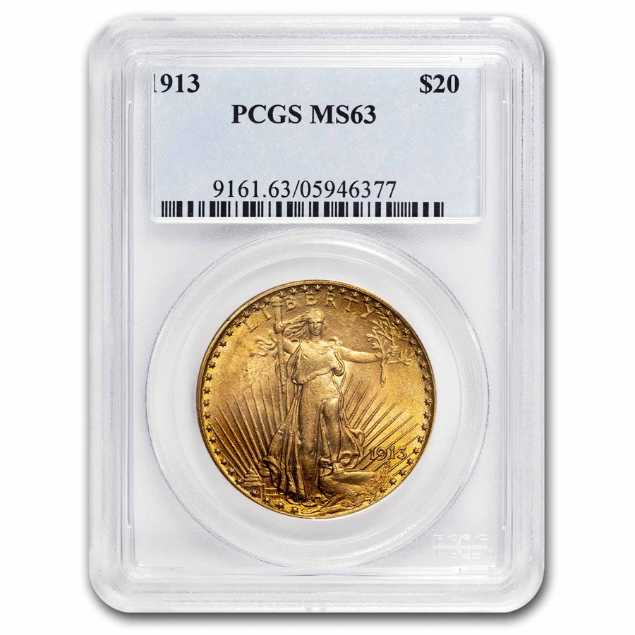 1913 $20 St Gaudens Gold Double Eagle MS-63 PCGS