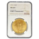 1913 $20 St Gaudens Gold Double Eagle MS-64+ NGC