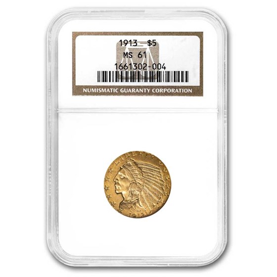 1913 $5 Indian Gold Half Eagle MS-61 NGC 1913 $5 Indian Gold Half Eagle MS-61 NGC