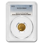 1913 $5 Indian Gold Half Eagle MS-61 PCGS