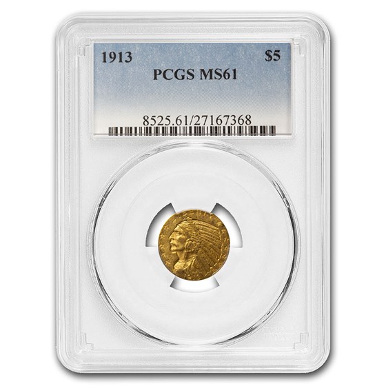 1913 $5 Indian Gold Half Eagle MS-61 PCGS 1913 $5 Indian Gold Half Eagle MS-61 PCGS