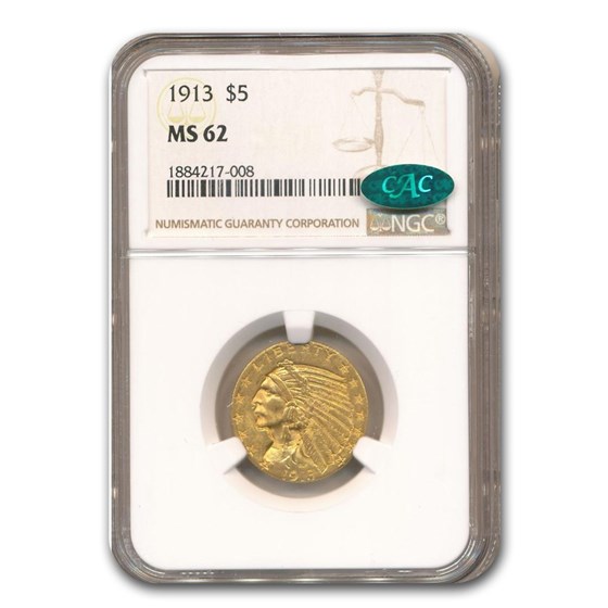 1913 $5 Indian Gold Half Eagle MS-62 NGC CAC 1913 $5 Indian Gold Half Eagle MS-62 NGC CAC
