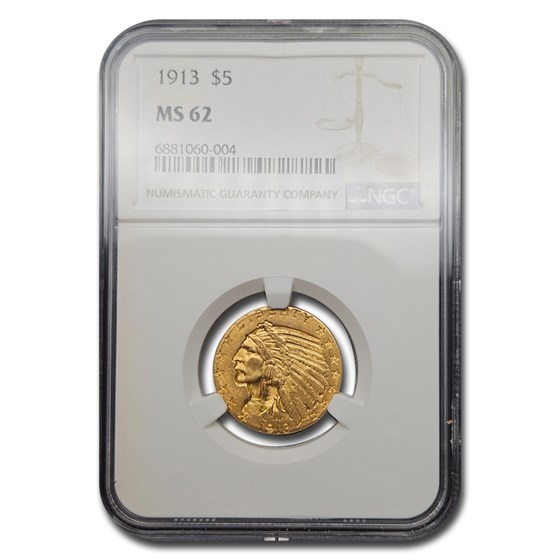 1913 $5 Indian Gold Half Eagle MS-62 NGC